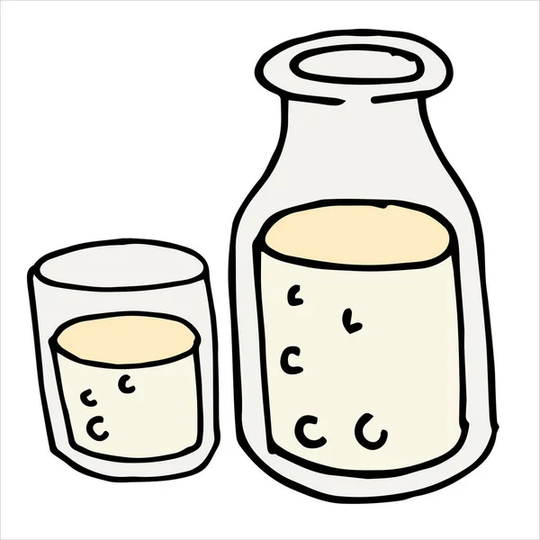 Векторна Ілюстрація Каракулі Мультфільм Пляшка Молока Склянка Молока Милий Набір — стоковий вектор
