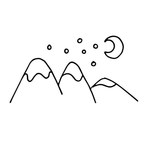 Doodle Vetor Desenho Estilo Caixa Montanhas Estilo Escandinavo Picos Montanha — Vetor de Stock