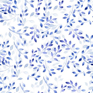 Provence 'da kusursuz desen, klasik tarz. Beyaz arka planda mavi yapraklardan güzel bir süs. Mavi elementlerden soyut çizimler, Gzhel. Kumaşlar, tekstil, seramik, duvar kâğıtları için Pyrinth
