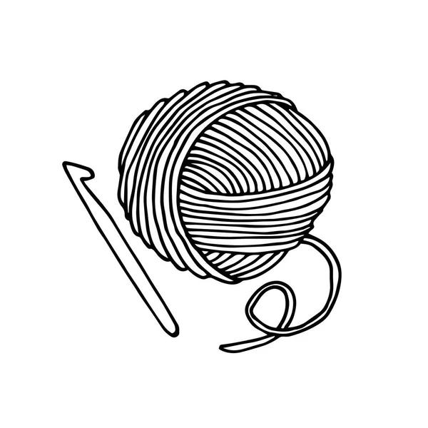 矢量绘图的风格的涂鸦 针织用的纱线和钩子 简单地画一个用于钩针的线团 家庭作业 业余爱好的象征 我喜欢织毛衣 — 图库矢量图片