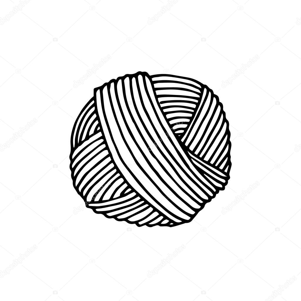 Vector drawing in the style of doodle. a skein of yarn for knitting. simple drawing of a ball of thread for knitting and crocheting. symbol of handmade, homework, hobby. I love to knit.