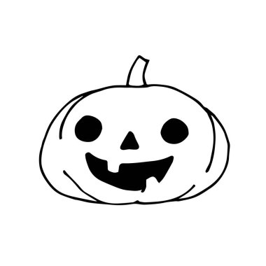 Çizim tarzında vektör illüstrasyonu. Cadılar bayramı için balkabağı. Gülen yüzlü şirin balkabağı, Cadılar Bayramı sembolü. çocuklar için tasarım