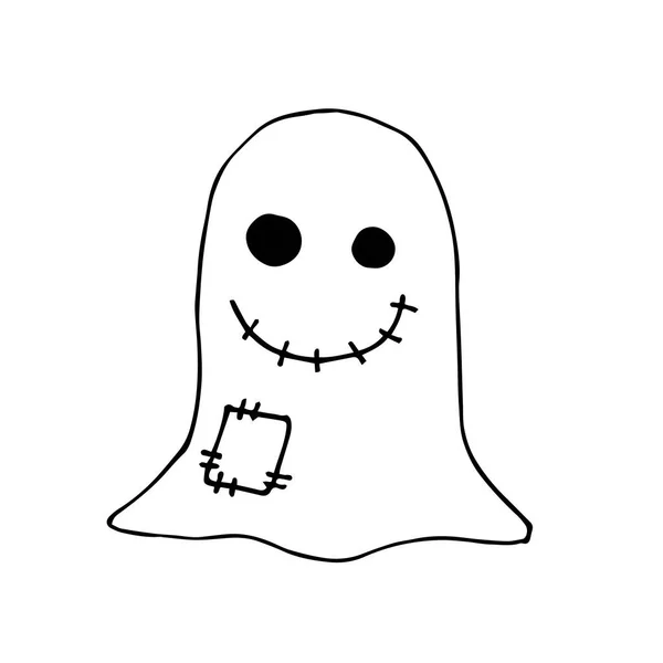 Ilustração Vetorial Estilo Doodle Pequeno Fantasma Desenho Simples Sobre Tema — Vetor de Stock