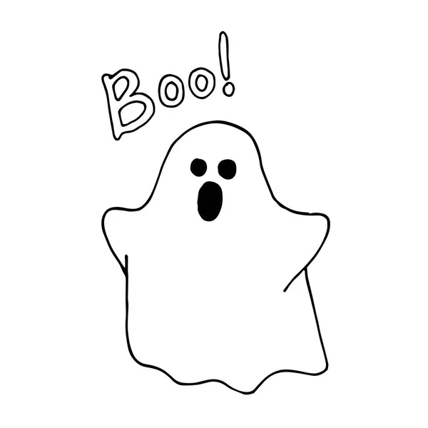 Ilustración Vectorial Estilo Doodle Pequeño Fantasma Dibujo Simple Sobre Tema — Archivo Imágenes Vectoriales