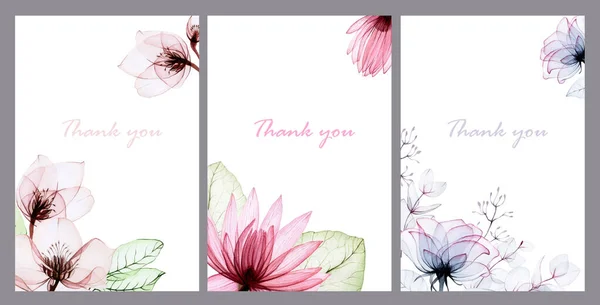 Σετ Πλαισίων Ακουαρέλας Διαφανή Λουλούδια Ντελικάτη Vintage Σχεδίαση Ακουαρέλα Λουλούδια — Φωτογραφία Αρχείου