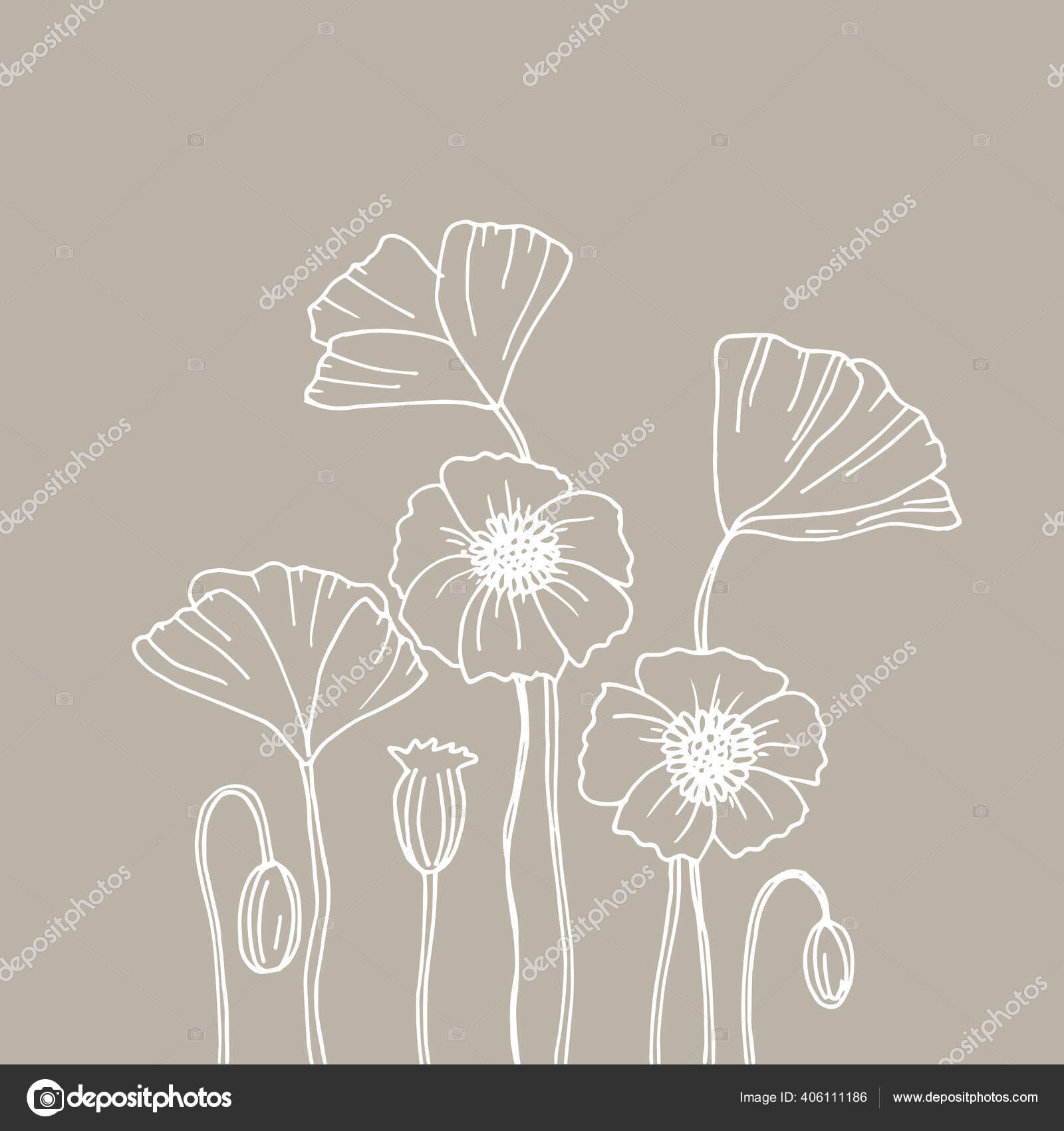 ベクトル線画 ピンクの背景に花 ミニマルデザインのポストカード 植物ロゴ ストックベクター C Odrik
