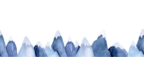 Бесшовная Граница Знаменитые Акварельные Горы Милый Рисунок Изолированы Белом Фоне — стоковое фото