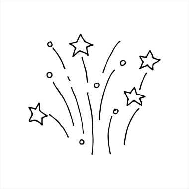 Çizgi şeklinde vektör çizimi, çizgi çizimi. Patlama, havai fişek, selam, havai fişek. Tatilin teması üzerine soyut çizimler. beyaz arkaplanda clipart
