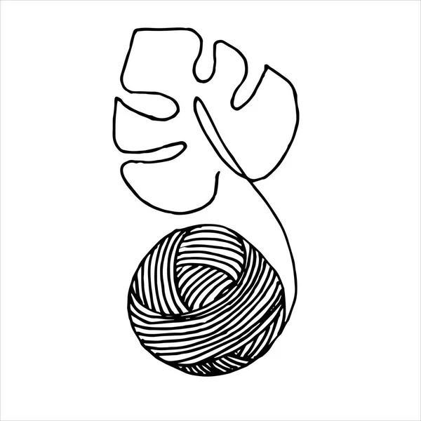 Векторная Иллюстрация Стиле Каракулей Вязание Пряжи Мяч Сумке Минималистичный Логотип — стоковый вектор