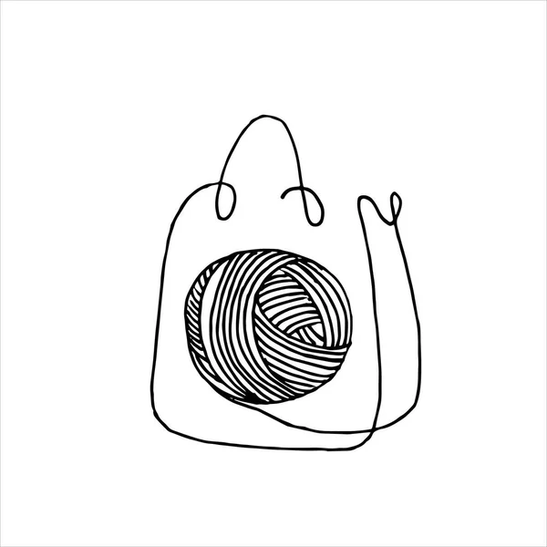 矢量插图在涂鸦风格 编织纱球在购物袋 现代针织 针织的简约标志 采购纱线 手工商店 — 图库矢量图片