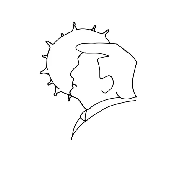 simple line drawing of profile of President Trump amid coronavirus. Stock illustration on the theme President Trump has contracted the coronavirus.