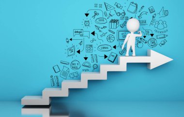 3D çizim. Beyaz insanlar çizim mezuniyet kroki. Eğitim kavramı  