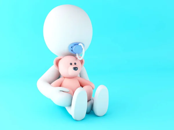 3d illustration. White people baby playing with teddy bear. Baby concept.