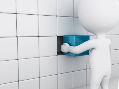 3D çizim. Küpleri ile beyaz insanlar. Başarı iş kavramı.