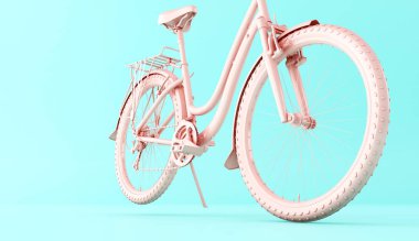 3D çizim. Pembe Bisiklet mavi zemin üzerine. Spor kavramı.