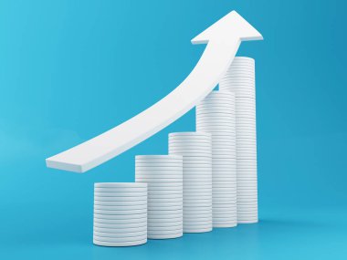 3D çizim. Kırmızı ok yukarı ve altın. Finansal başarı kavramı. 