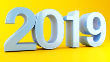 3D Oluşturucu görüntü. Yeni yıl beyaz arka plan üzerinde izole 2019.