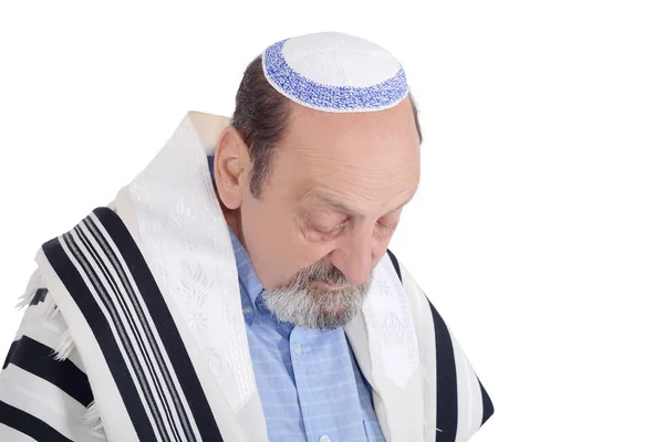 Ηλικιωμένοι Εβραϊκής Άνθρωπος Kippah Και Τυλιγμένα Στο Σάλι Προσευχής Έραβαν — Φωτογραφία Αρχείου