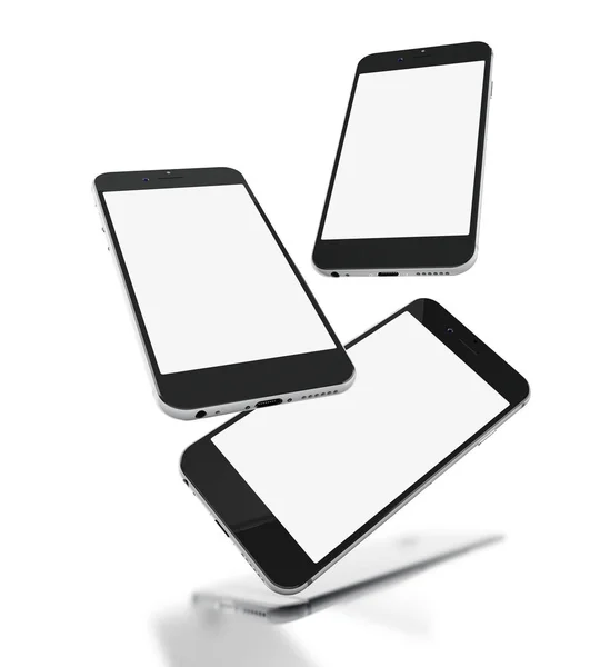 Illustration Set Black Smartphone Blank Screen Isolated White Background — Stock Photo, Image