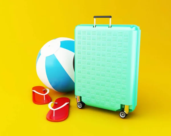 Illustration Reisekoffer Mit Beachball Und Flip Flops Sommerreisekonzept — Stockfoto