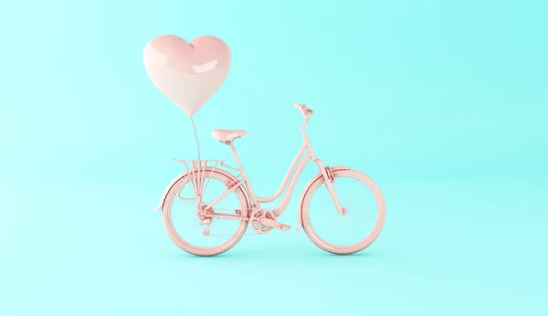Иллюстрация Розовый Велосипед Красным Сердечным Шариком Понятие Любви — стоковое фото