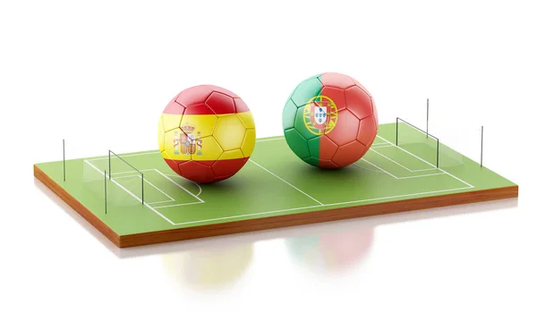 Illustration Fotbollsplan Med Spanien Och Portugal Fotboll Sports Koncept Isolerade — Stockfoto