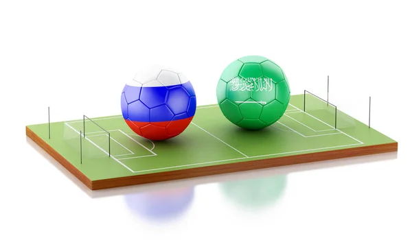Ilustración Campo Fútbol Con Rusia Arabia Saudita Pelota Fútbol Concepto — Foto de Stock