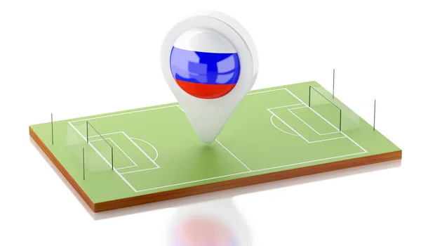 橄榄球场与俄国旗子地图指针 体育概念 Isolaed 白色背景 — 图库照片