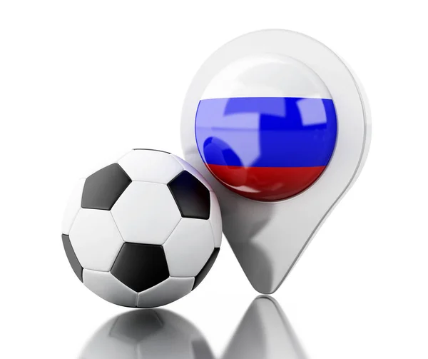 Illustration Soccer Ball Russia Flag Map Pointer Sports Concept Isolaed — Stock Photo, Image