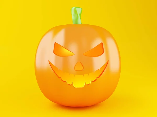 Illustratie Happy Halloween Pompoen Met Kaarslicht Binnen Hoed Gele Achtergrond — Stockfoto
