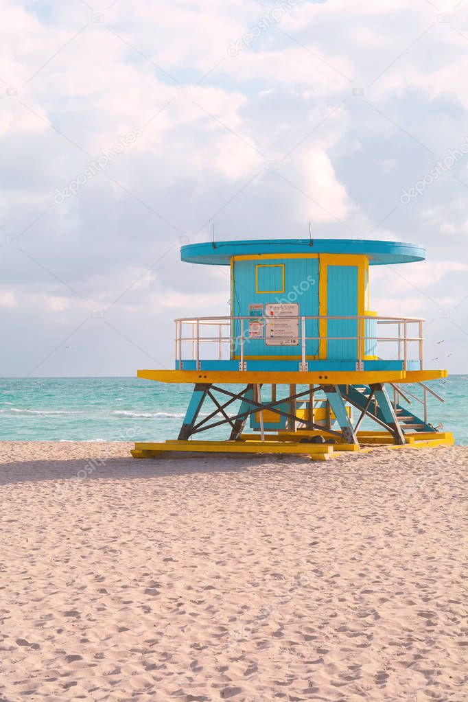 Beach and Lifeguard Tower in South Beach, Miami