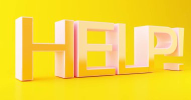 3D çizim. Sarı arka plan üzerinde Word Yardımı'na.