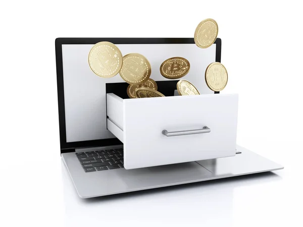 Ilustración Montón Monedas Oro Bitcoin Teclado Ordenador Concepto Comercio Bitcoin —  Fotos de Stock