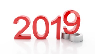 3D çizim. Yeni yıl 2019. İzole beyaz arka plan.