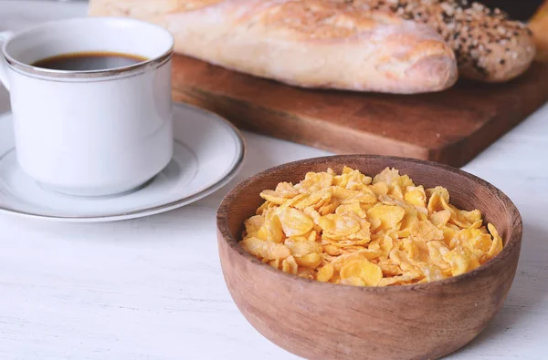 Tigela Com Cereais Pão Café Conceito Pequeno Almoço — Fotografia de Stock