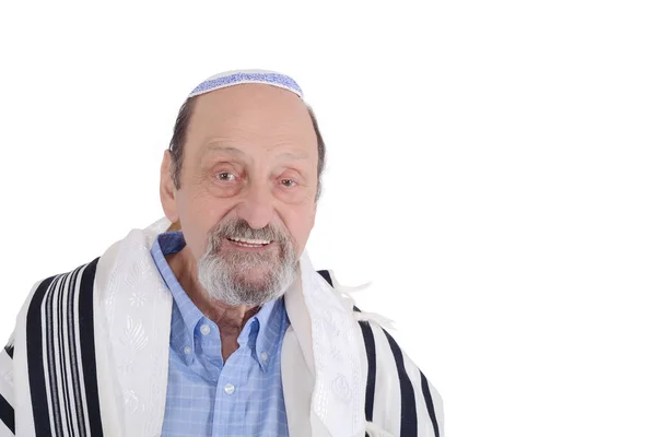 Eldery Jewish Man Kippah Wrapped Talit Praying Religion Concept Isolated — Stock Photo, Image