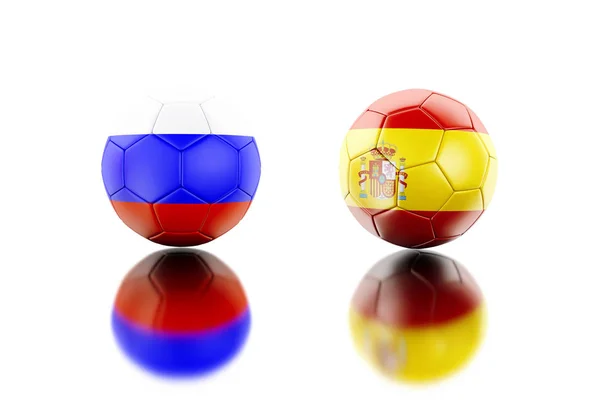イラスト スペインとロシアの国旗とサッカー ボール スポーツ コンセプト 孤立した白い背景 — ストック写真