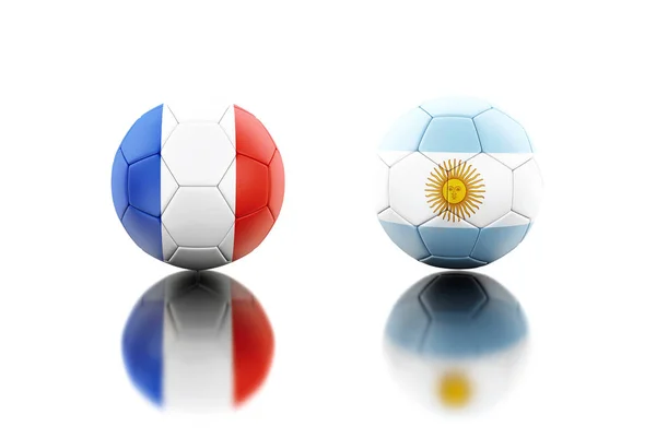 足球与法国和阿根廷国旗 体育概念 孤立的白色背景 — 图库照片