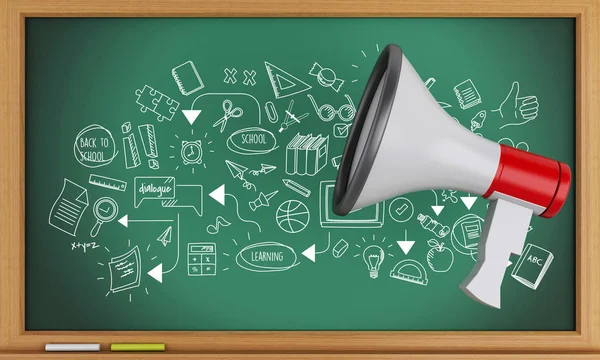 Renderer Image Empty Blackboard Megaphone — Stock Photo, Image