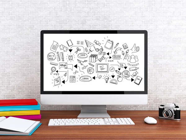 3D illustration. Modern workspace and computer with words LEAD GENERATION. Technology and Network concept.