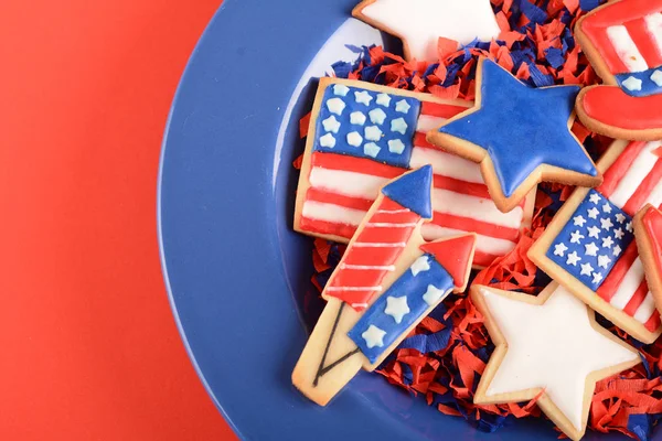 Πατριωτικό Cookies Για Ιουλίου Κόκκινο Φόντο Ημέρα Ανεξαρτησίας Πρωτότ — Φωτογραφία Αρχείου
