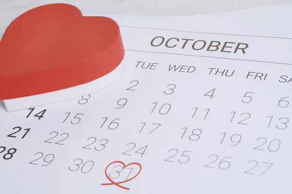 Calendrier Avec Boîte Cadeau Coeur Date Concept Amour — Photo