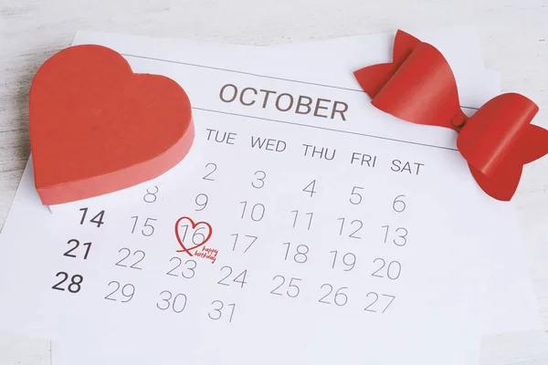 Календарь Подарочной Коробкой Сердца Дата Концепция Любви — стоковое фото