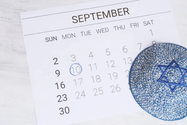 Calendario Con Kippah Calendario Con Fecha Septiembre 2018 Rosh Hashaná — Foto de Stock