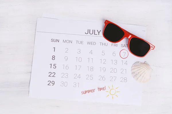 Calendrier Été Horaire Avec Accessoires Plage Été Concept Vacances — Photo