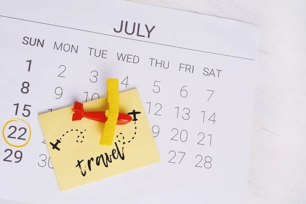 Léto Složce Kalendář Hračka Letadlo Cestování Cestovní Ruch Dovolená Concept — Stock fotografie