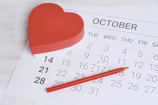 Kalender Met Geschenk Doos Hart Datum Liefde Concept — Stockfoto