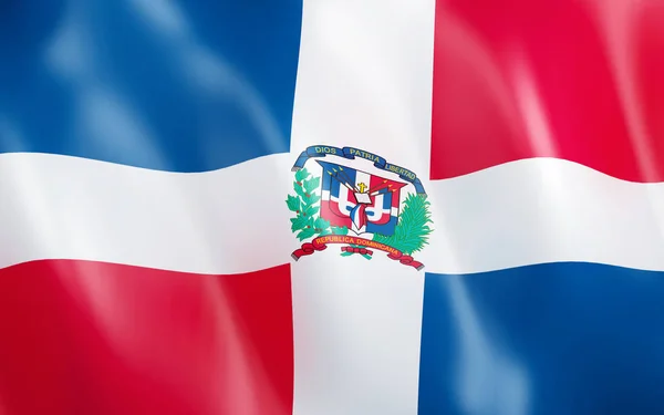 イラスト 風になびかせてドミニカ共和国の旗 — ストック写真
