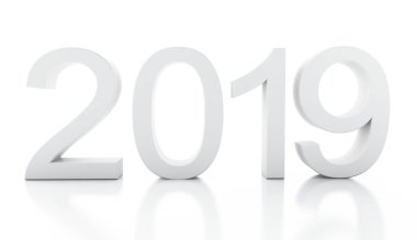 3D çizim. Yeni yıl 2019. İzole beyaz arka plan.