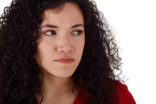 Portrait Une Jolie Jeune Femme Latine Dans Studio Fond Blanc — Photo